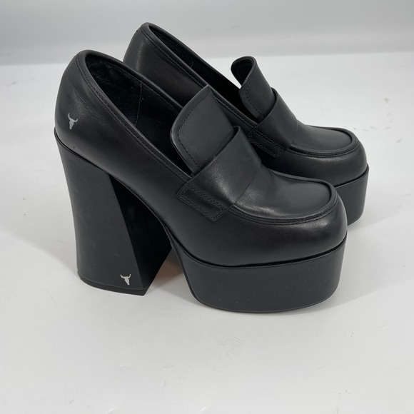 Dolls Kill Windsor Smith Platform Loafers Black Leather Heel Shoes Size 8 W/Box - Picture 1 of 11
